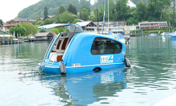 Driving on the lake in a caravan